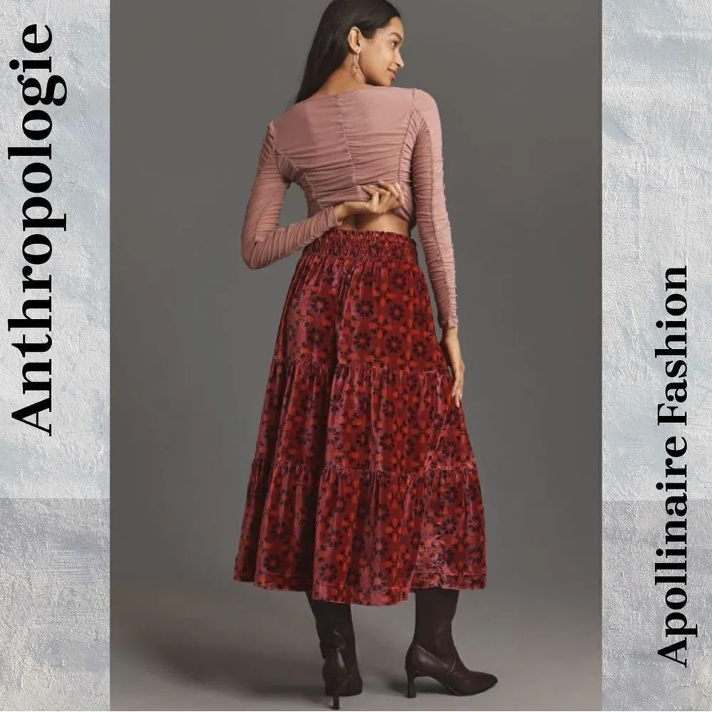 ANTHROPOLOGIE SOMERSET MAXI SKIRT IN PINK COMBO XS NWT